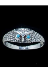 Owl w Turquoise Eyes Ring - Size 5 Sterling Silver