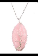 Necklace Tree of  Life w Oval Rose Quartz Stone
