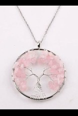 Necklace Tree of Life Pendant w Genuine Rose Quartz