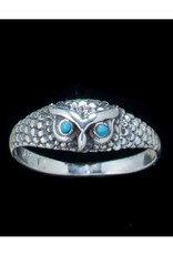 Owl w Turquoise Eyes Ring - Size 4 Sterling Silver