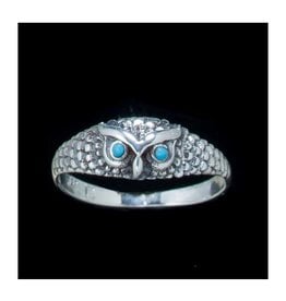 Owl w Turquoise Eyes Ring - Size 9 Sterling Silver