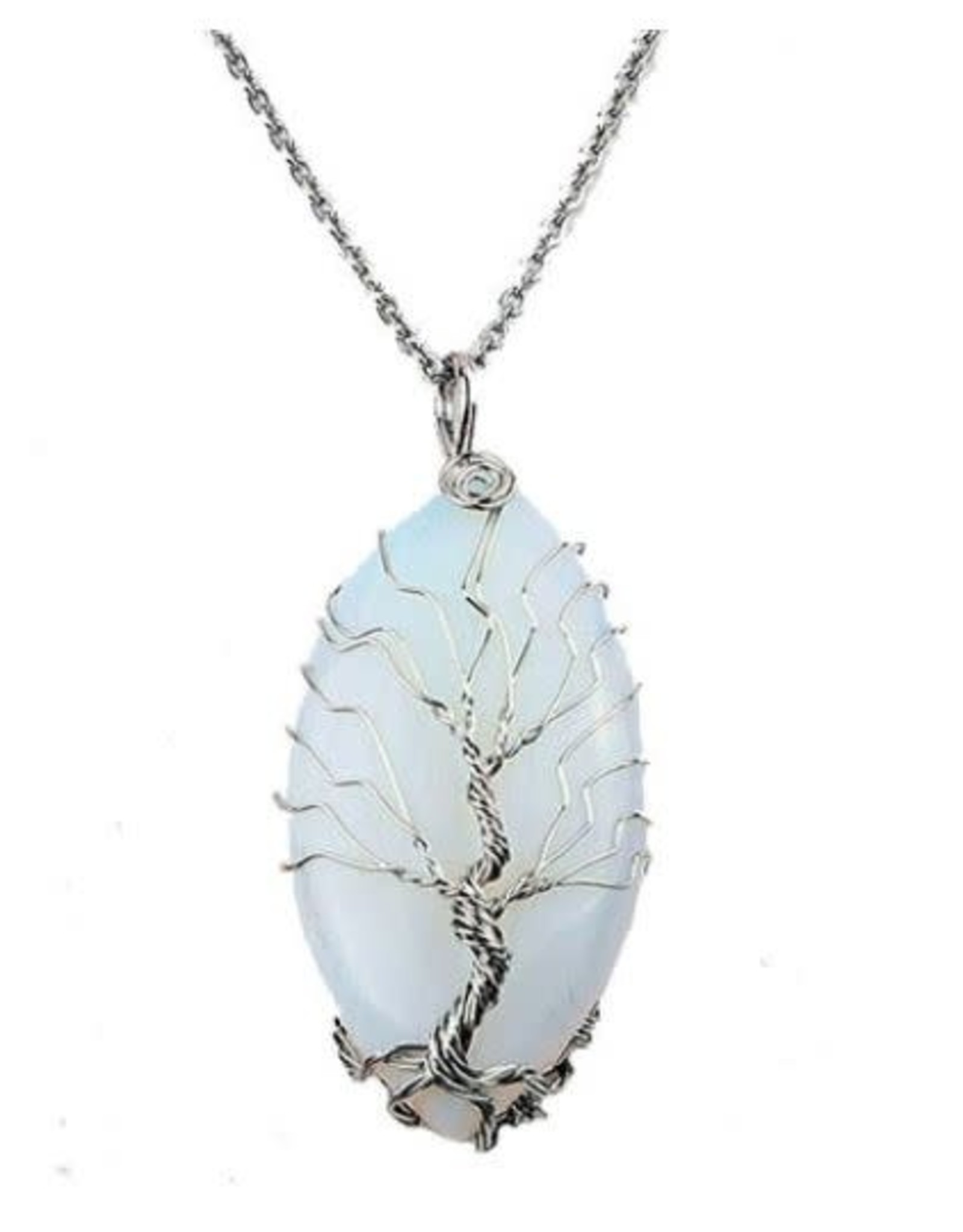 Necklace Tree of  Life w Oval Opal Stone