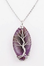 Necklace Tree of  Life w Oval Amethyst Stone