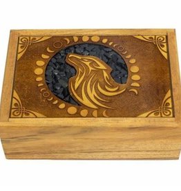 Wooden Crystal Box Wolf with Black Onyx approx 5" x 7"