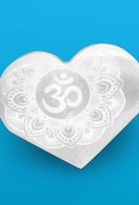 Selenite Heart w Etched Om 3"