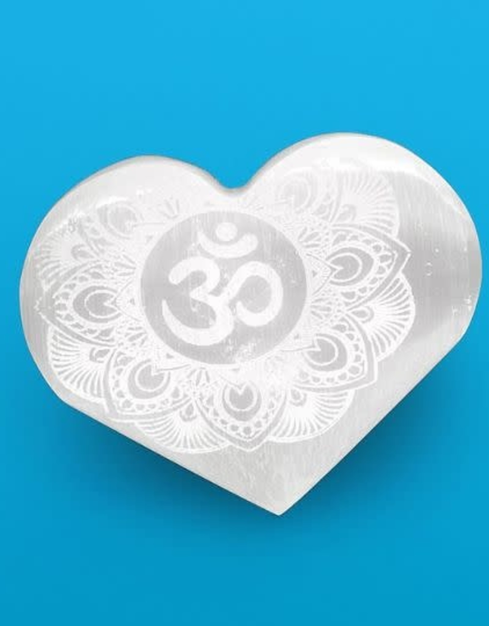 Selenite Heart w Etched Om 3"