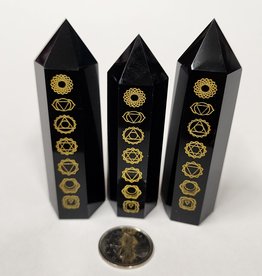 Black Obsidian Generators / Points with 7 Chakra Symbols