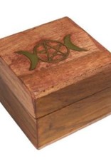 Wood Box Golden Brass Inlay - Triple Moon 2.5" x 2.5"