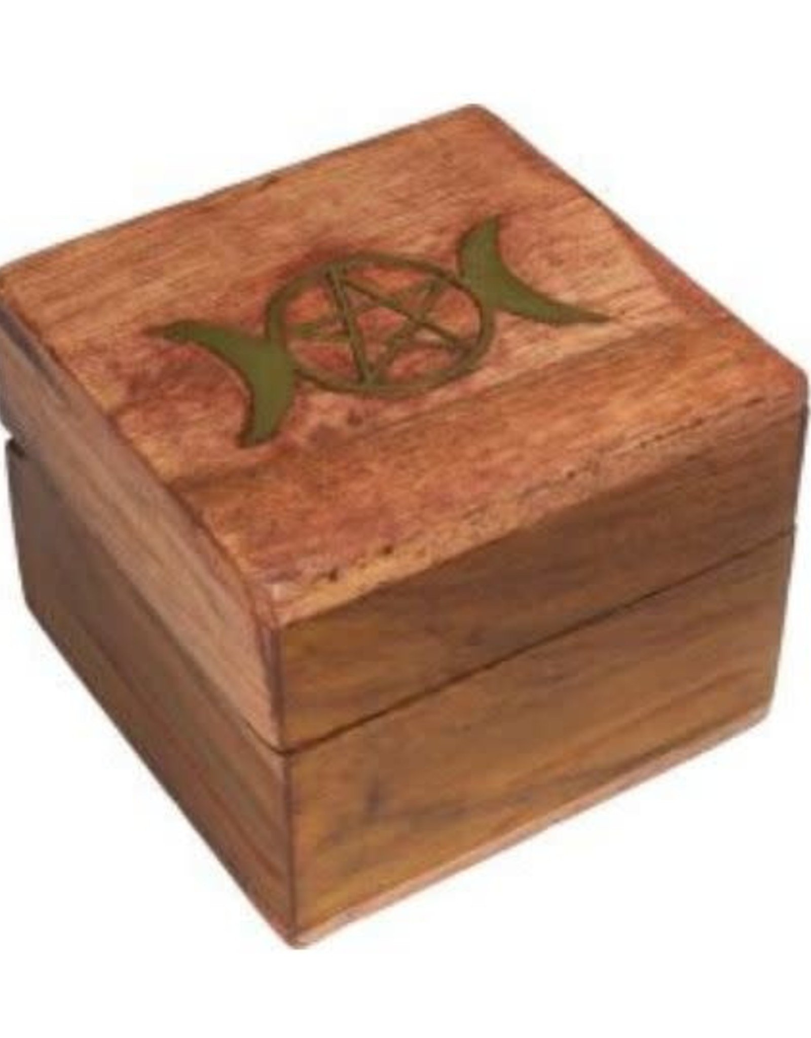Wood Box Golden Brass Inlay - Triple Moon 2.5" x 2.5"