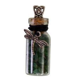 Green Aventurine & Dragonfly Chip Bottle Necklace 20.5"L