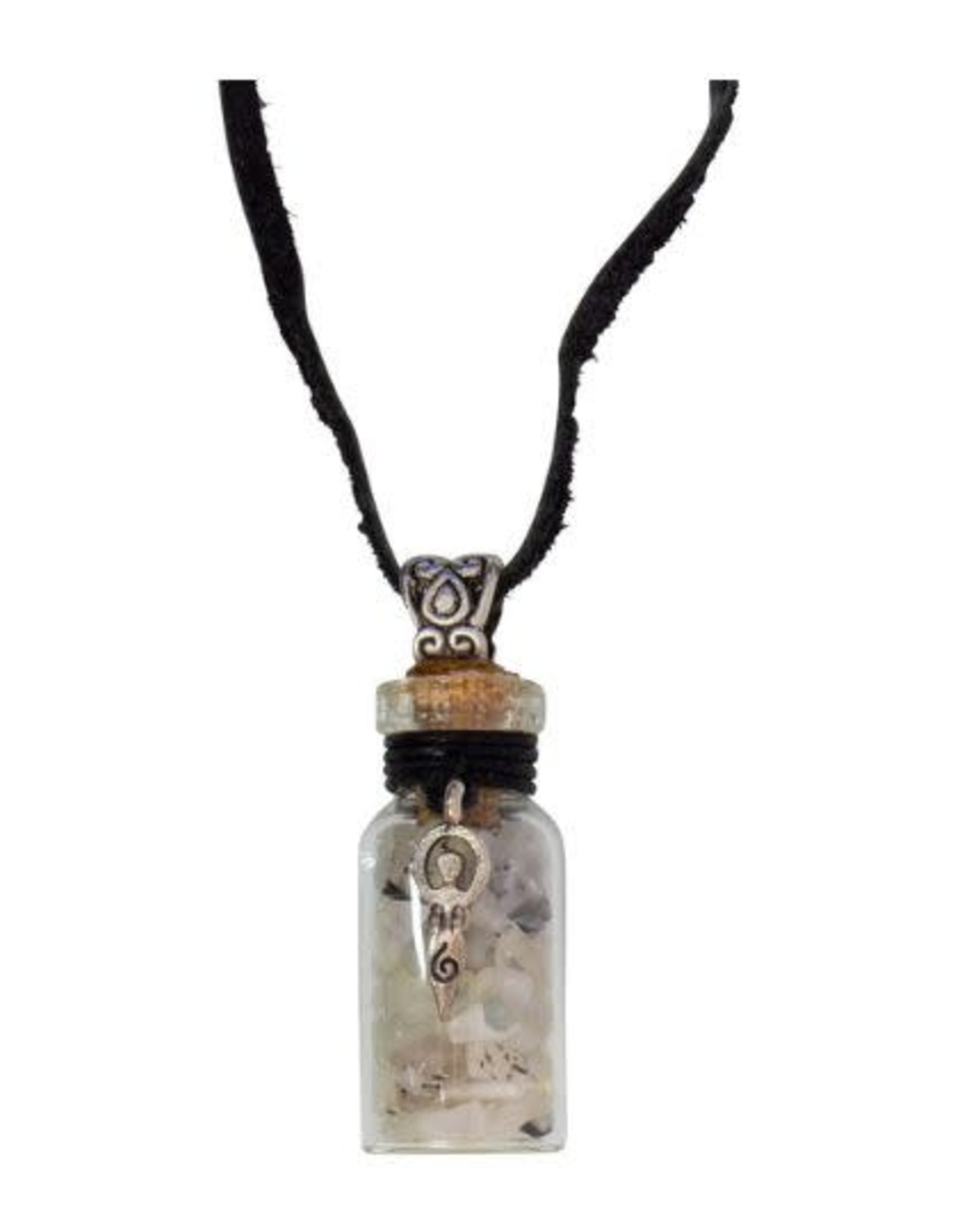 Rainbow Moonstone and Goddess Chip Bottle Necklace 20.5"L