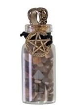 Black Moonstone and Pentacle Chip Bottle Necklace 20.5"L