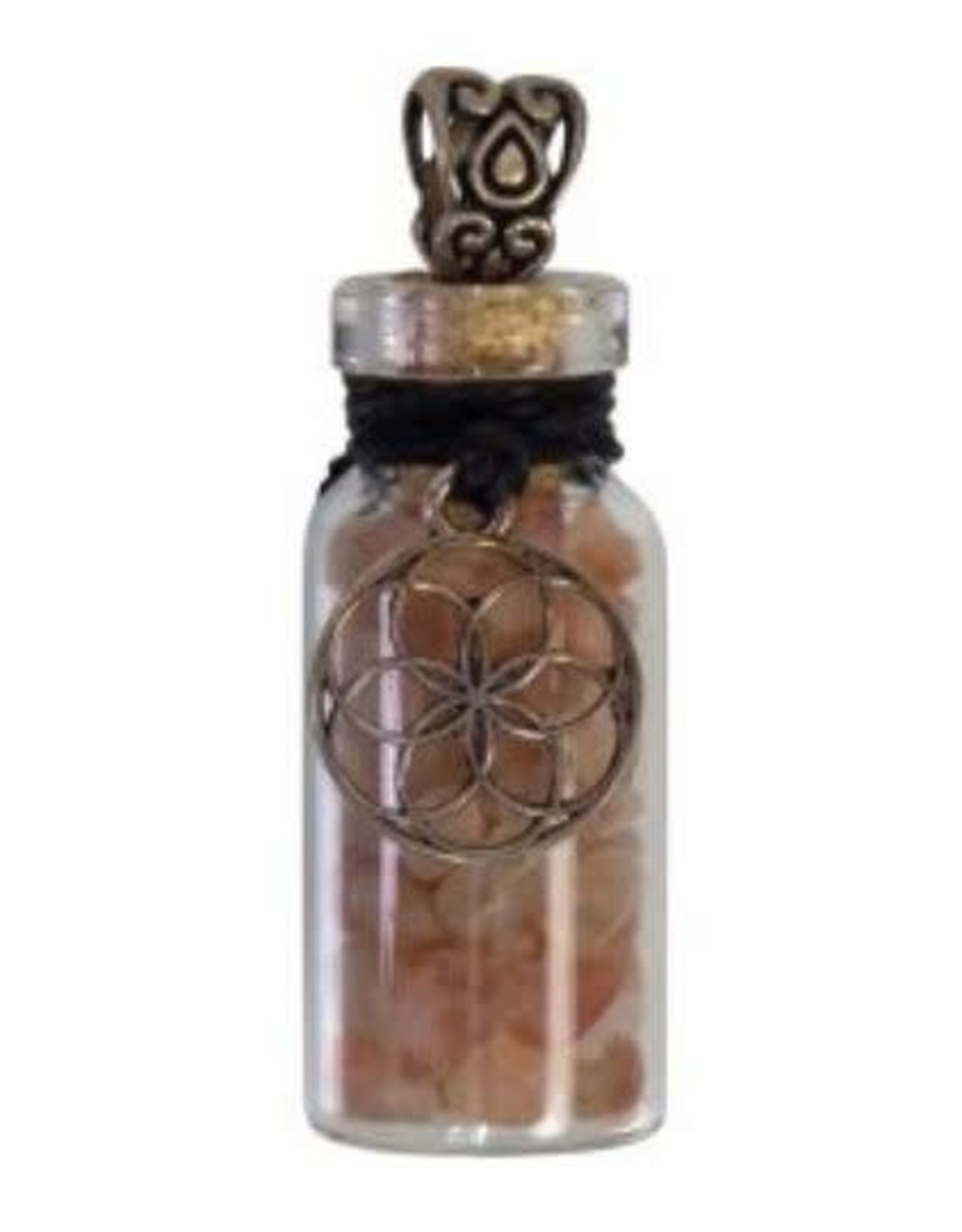 Sunstone & Seed of Life Chip Bottle Necklace 20.5"L