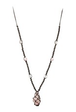 Hippie Bead Rough Point Rose Quartz Necklace - adjustable