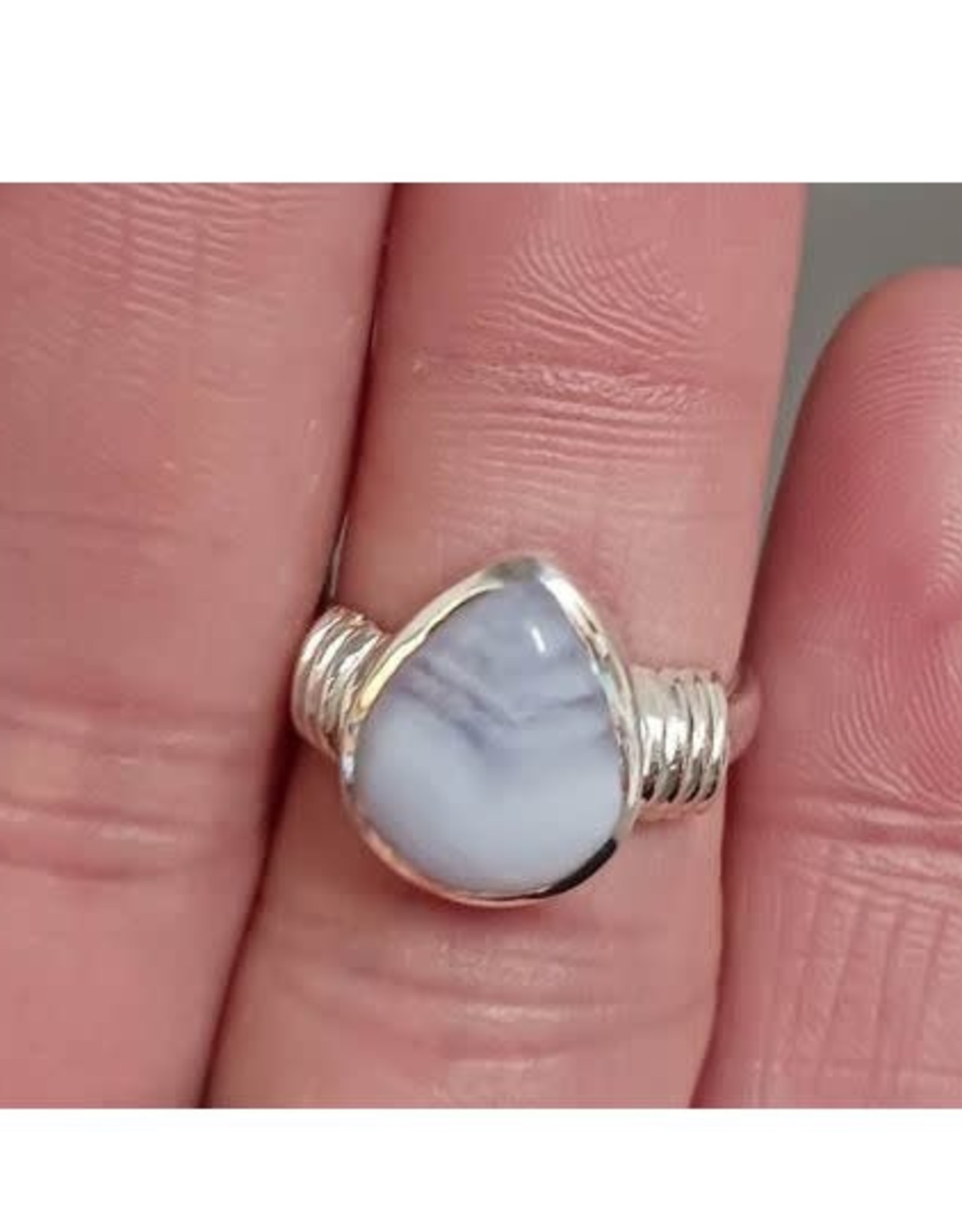 Blue Lace Agate Ring C - Size 6 Sterling Silver
