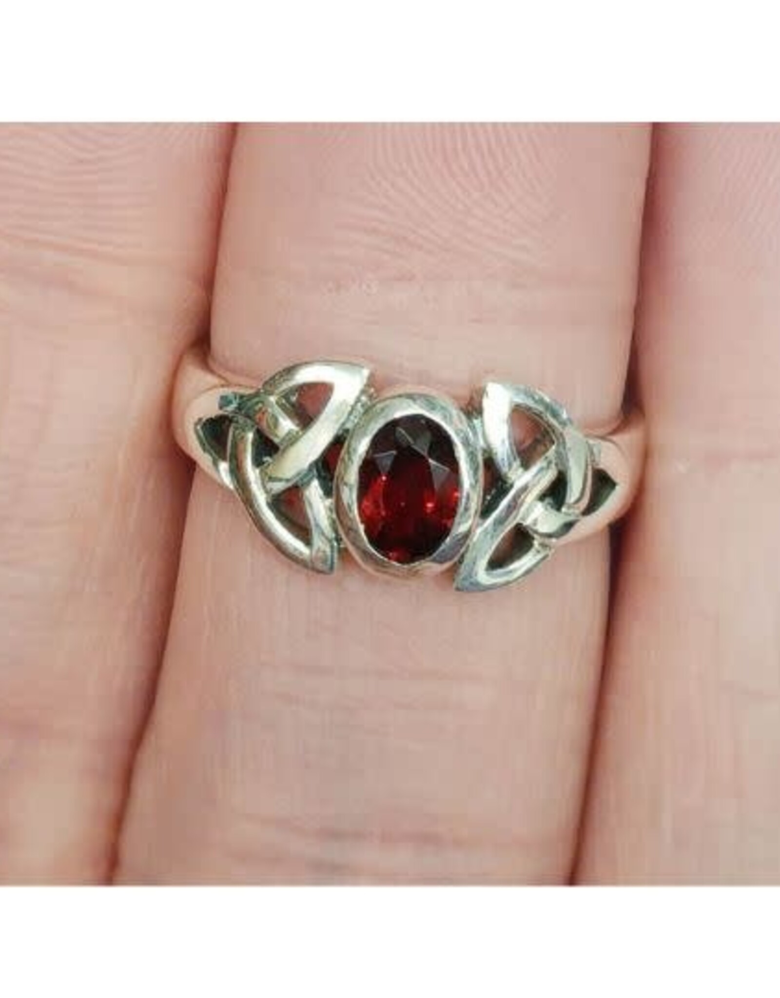 Celtic Knot with Garnet Ring - Size 7 Sterling Silver