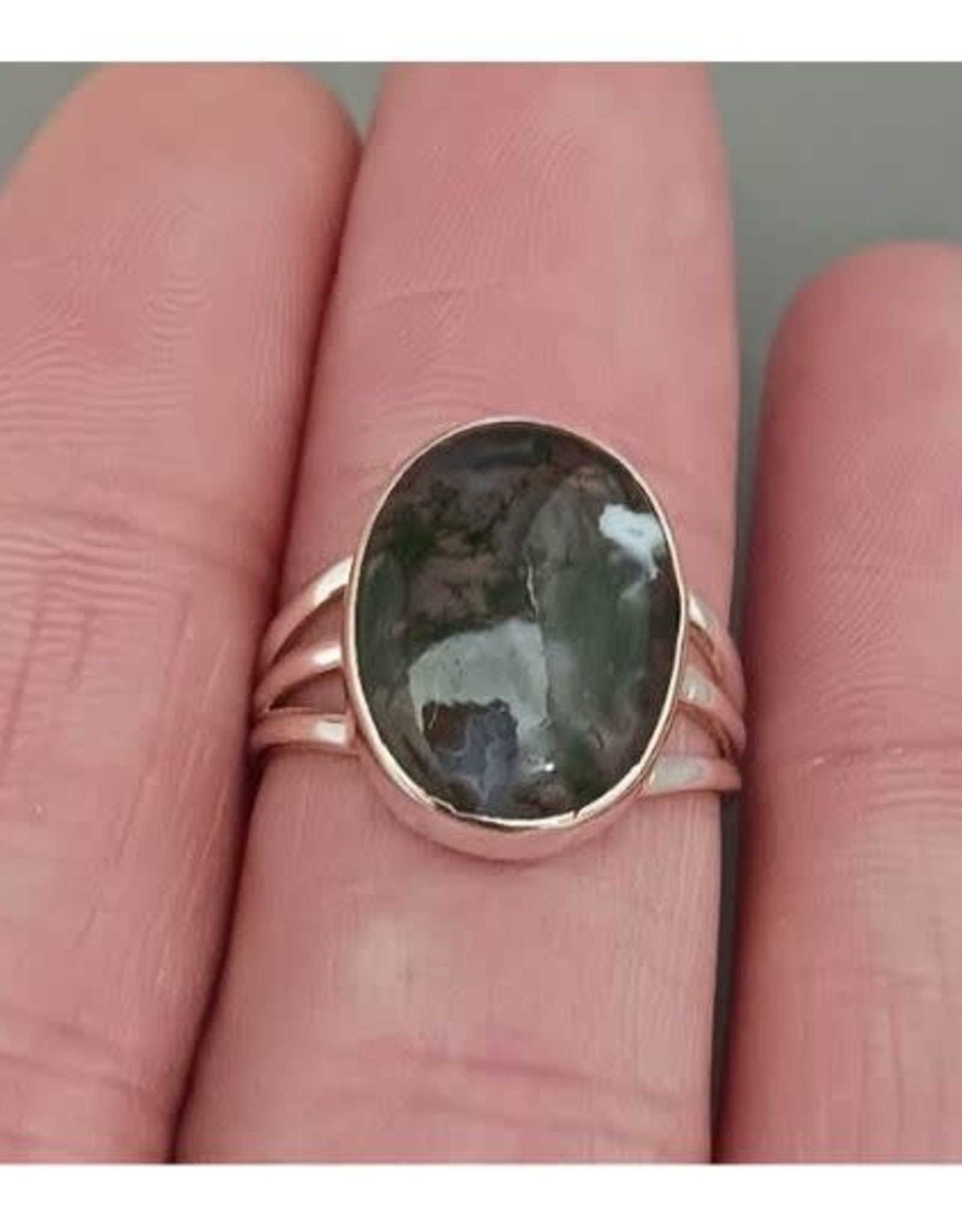 Moss Agate Ring C - Size 7 Sterling Silver