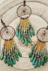 Monague Native Crafts Copper Dream Catcher Earrings with Picasso Dangles 1"