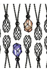 Macrame Crystal Cage Holder Necklace Black - Adjustable