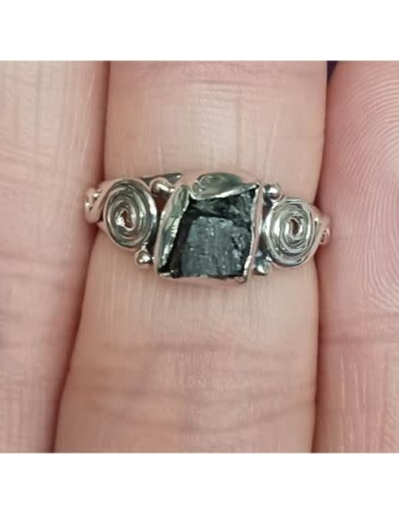 Black Tourmaline Ring A - Size 5 Sterling Silver