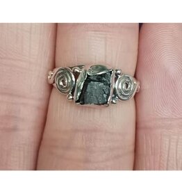 Black Tourmaline Ring A - Size 5 Sterling Silver