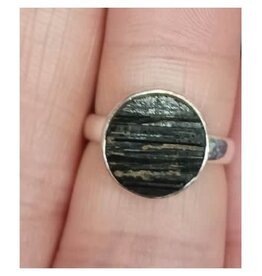 Black Tourmaline Ring - Size 5 Sterling Silver