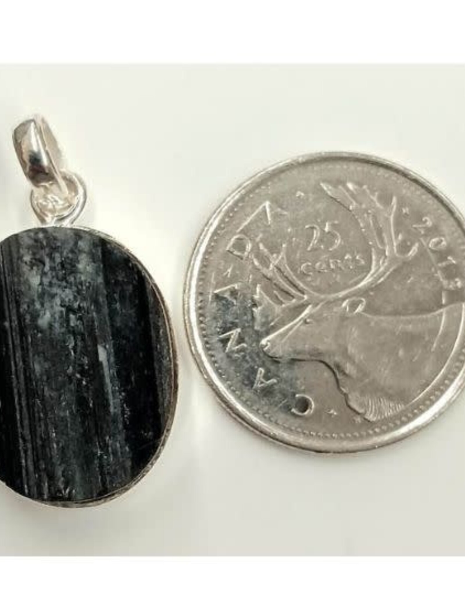 Black Tourmaline D Pendant Sterling Silver