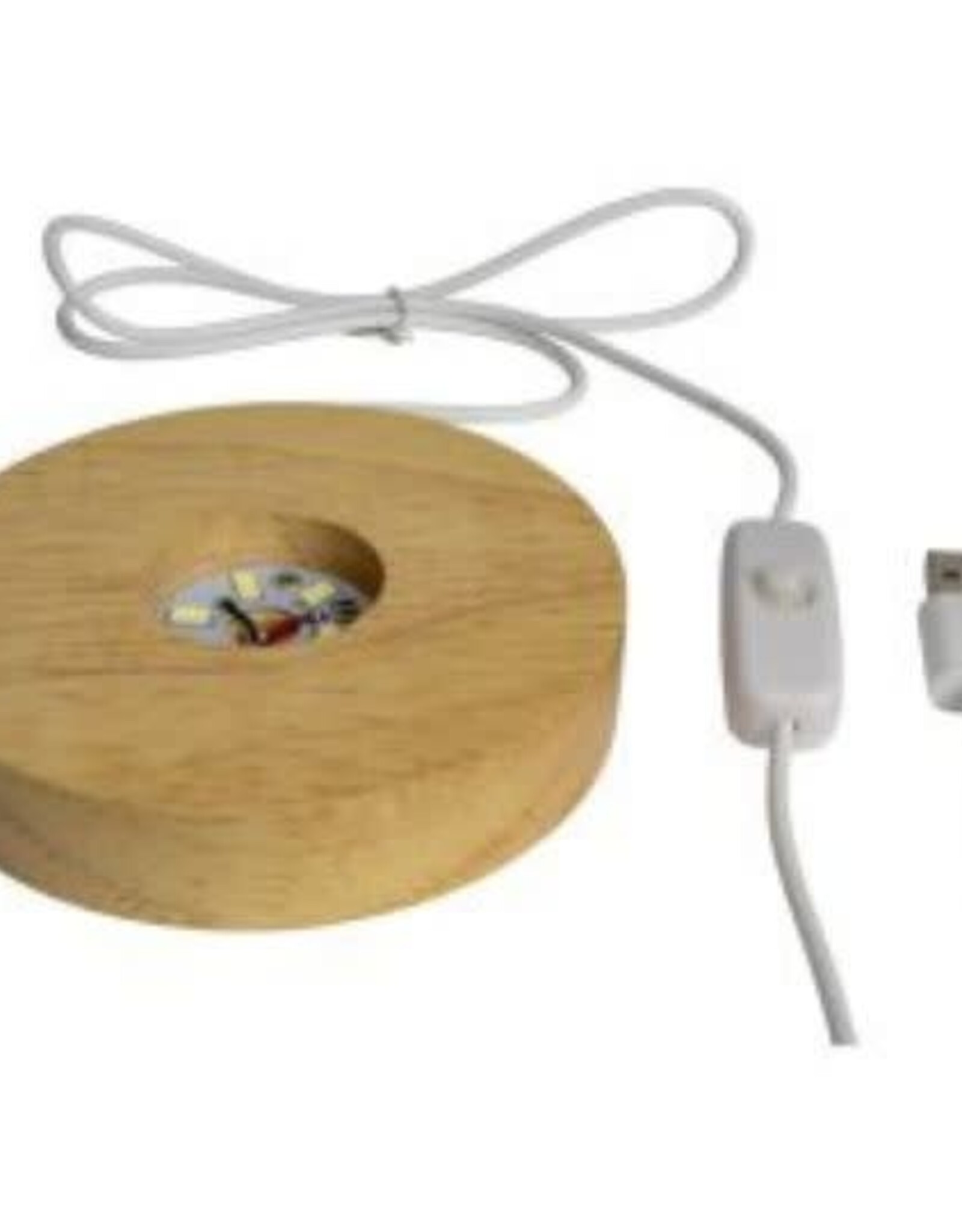 Wood LED Light Base w USB cord- White 4" x 0.75"