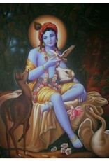 Krishna with Dove & Swan - Laminated Card