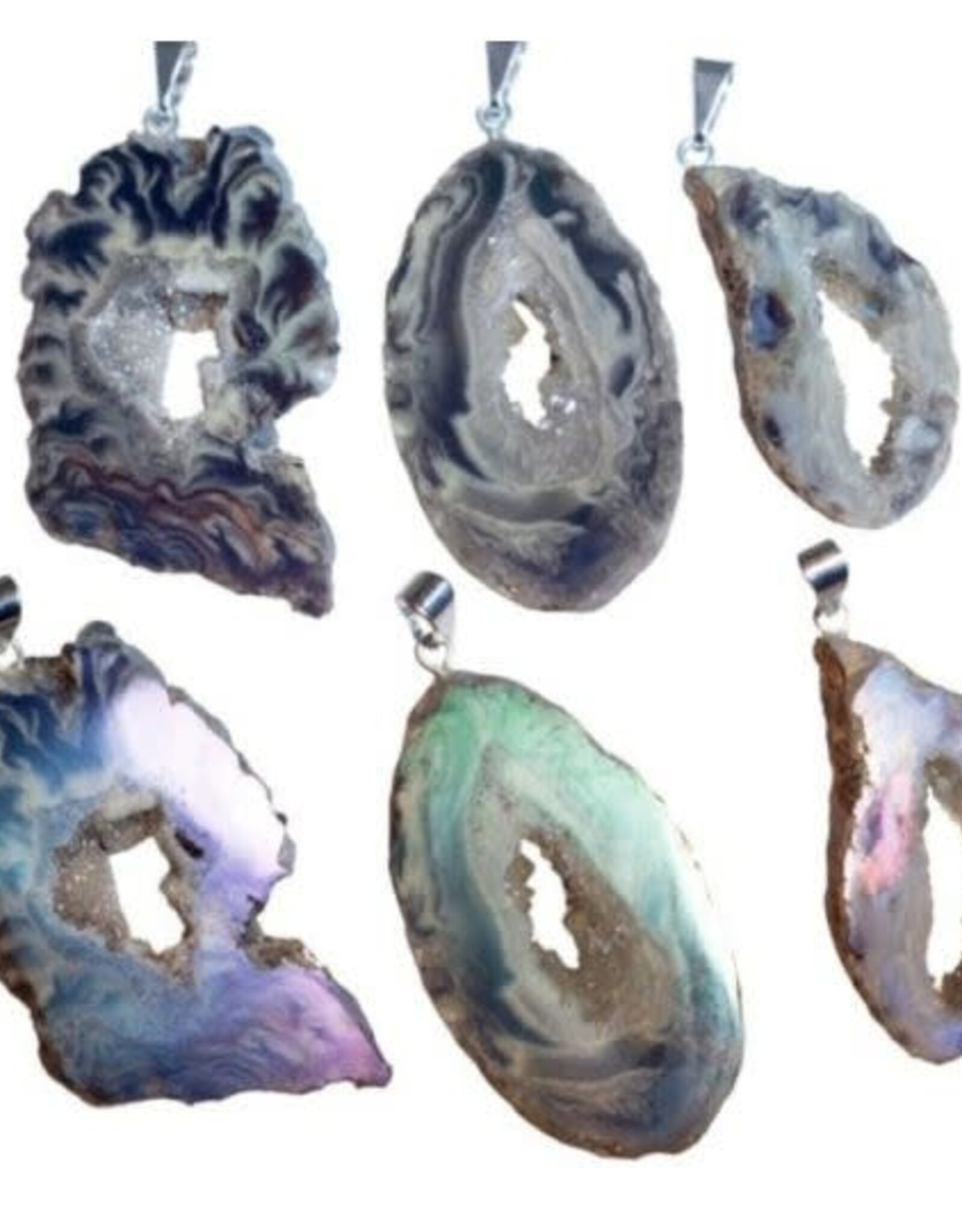 Agate Geode Aura Slice Pendant Sterling Silver