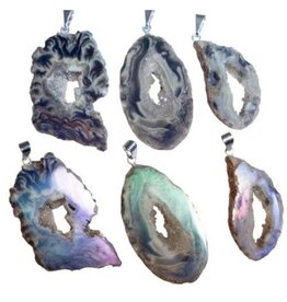 Agate Geode Aura Slice Pendant Sterling Silver