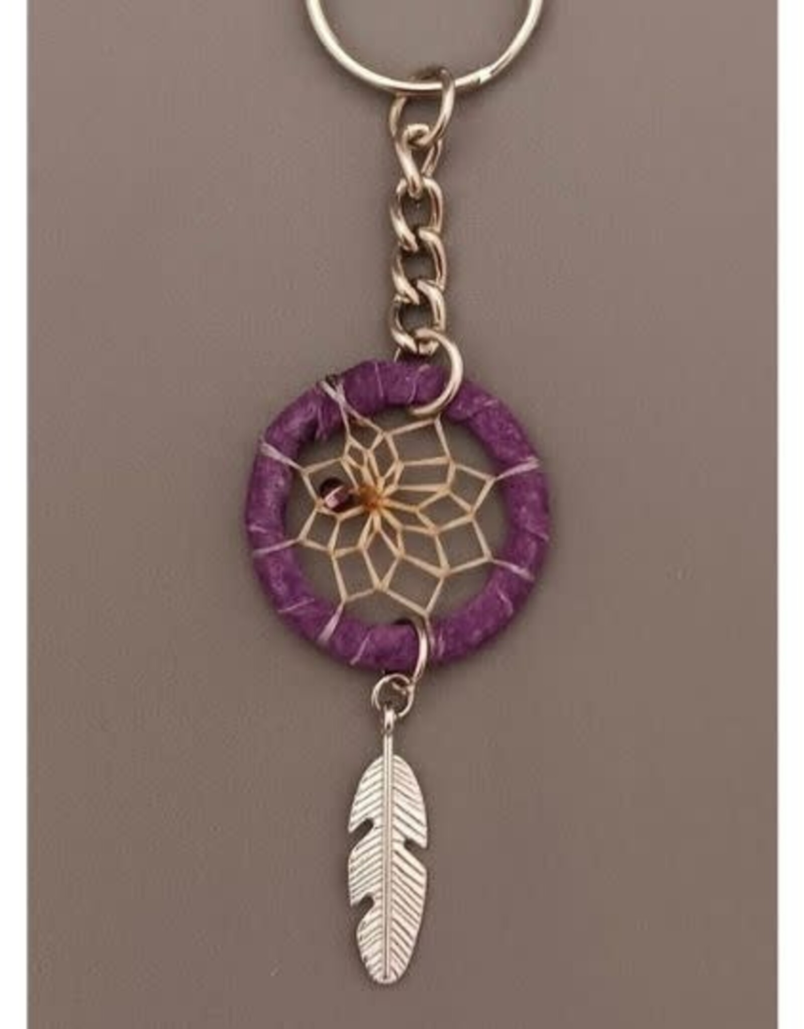 Dream Catcher Keychain with Feather- Purple