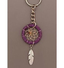 Dream Catcher Keychain with Feather- Purple