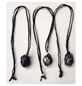 Braided Crystal Cage Holder Necklace Black - Adjustable