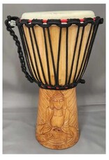 Djembe Drum  Carved Buddha 16" Tall