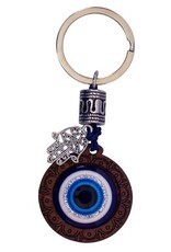 Wood Turkish Blue Evil Eye Keychain  3.5"