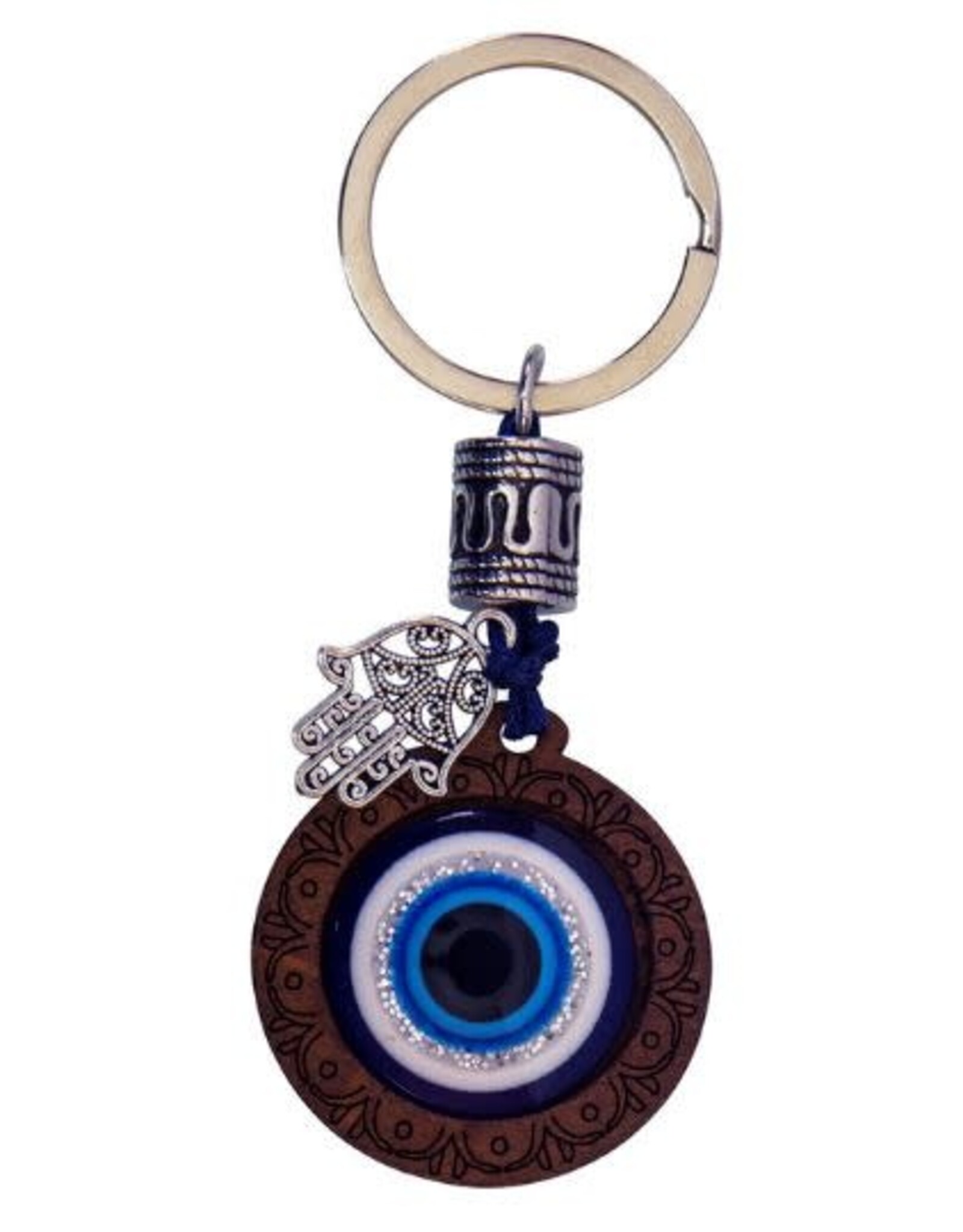 Wood Turkish Blue Evil Eye Keychain  3.5"