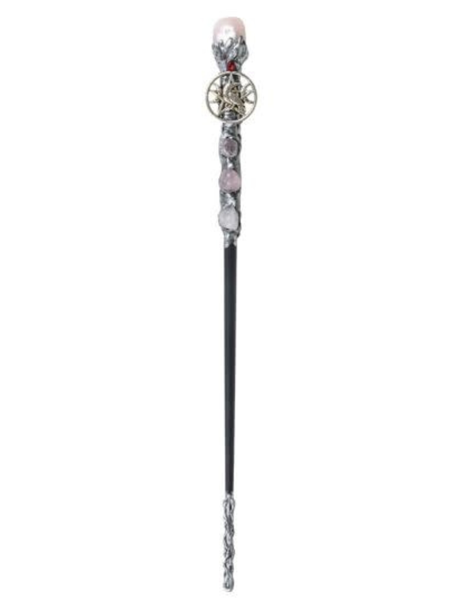 Magick Wand with Rose Quartz and Raven 12.5"