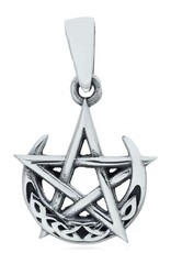 Celtic Night Moon Pentacle Pendant - Sterling Silver .75"