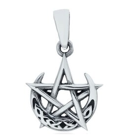 Celtic Night Moon Pentacle Pendant - Sterling Silver .75"