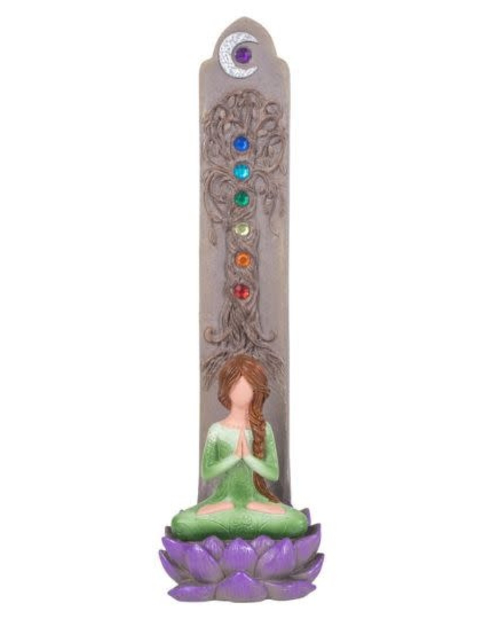 Yoga Goddess Incense Holder with Chakra Gems 11.25"