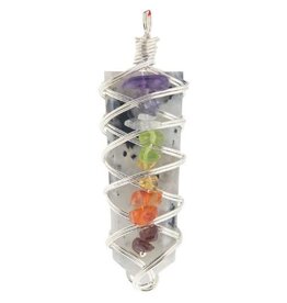 Rainbow Moonstone Wrapped Pendant with Chakra Chips