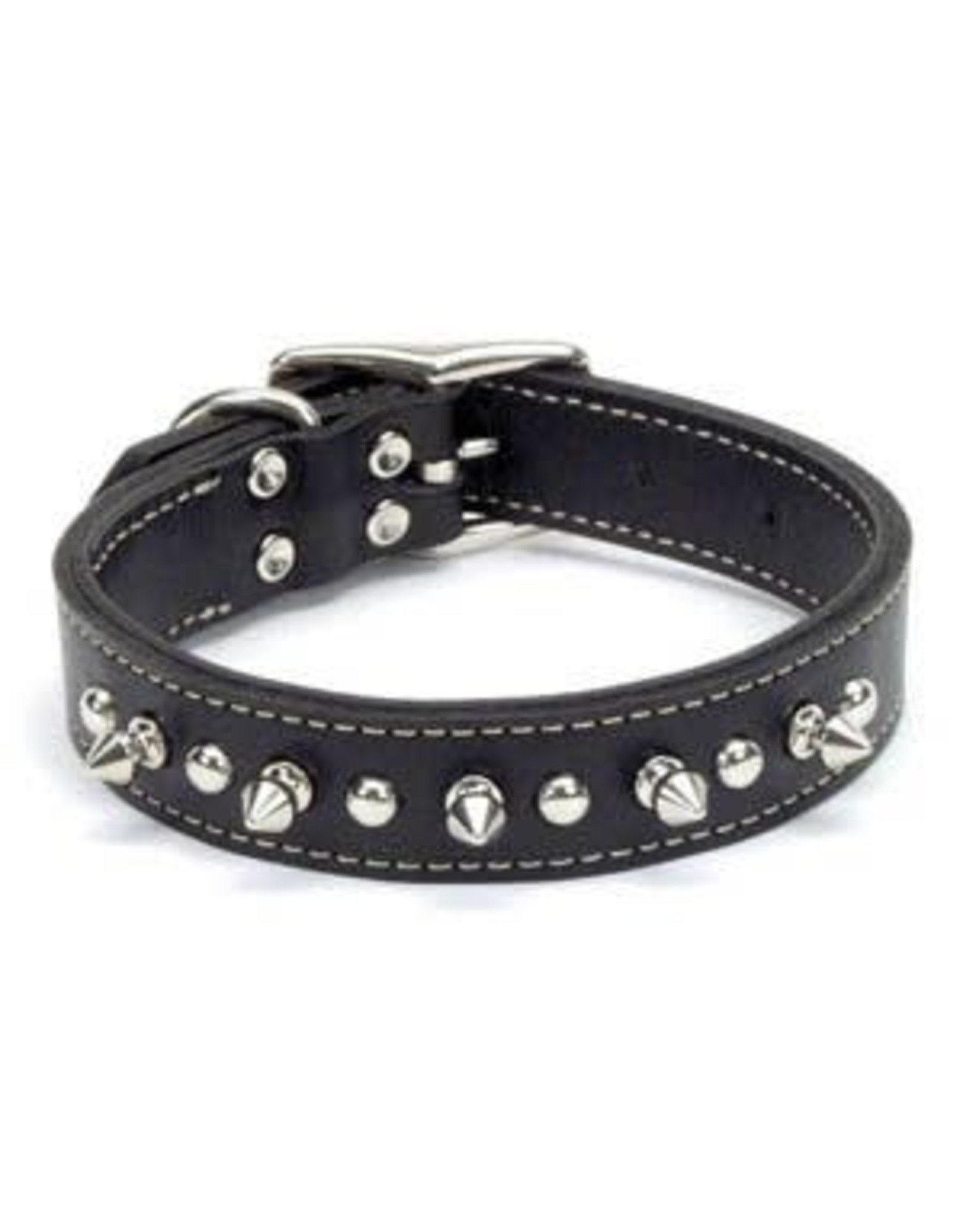 CIRCLE T CIRCLE T Oak Tanned Leather Double Ply Spiked DOG Collar Black1X18IN