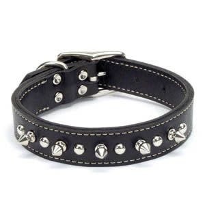 CIRCLE T CIRCLE T Oak Tanned Leather Double Ply Spiked DOG Collar Black1X18IN