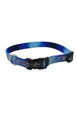 LASER BRITE- Dog Reflective Open Design Adjustable Collar Blue Multi Bone