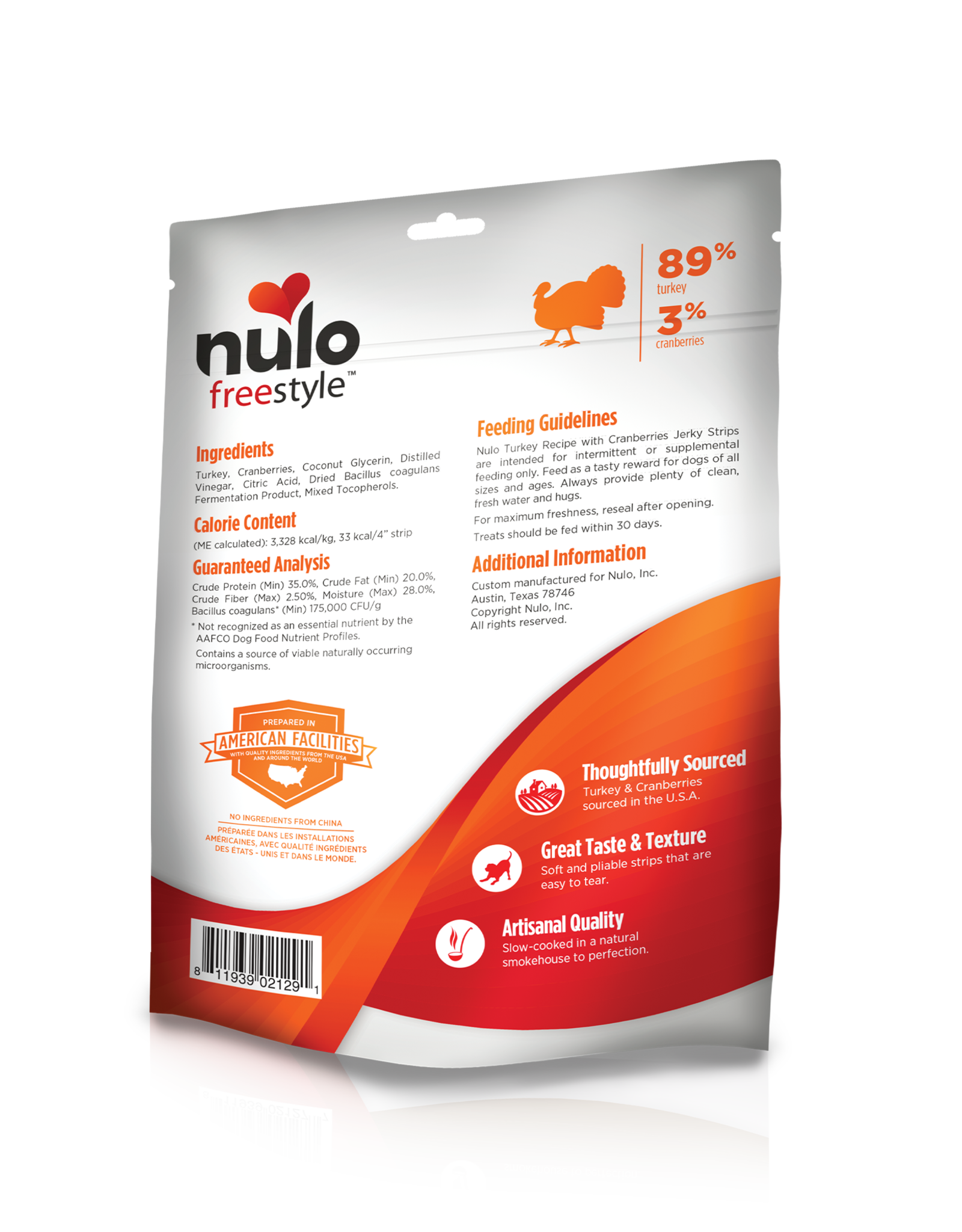 Nulo Nulo Freestyle Jerky Strips Treats - Turkey with Cranberries Recipe for Dogs 5oz