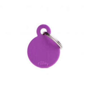 My Family Pet Name Tag-SMALL ROUND ALUMINUM PURPLE