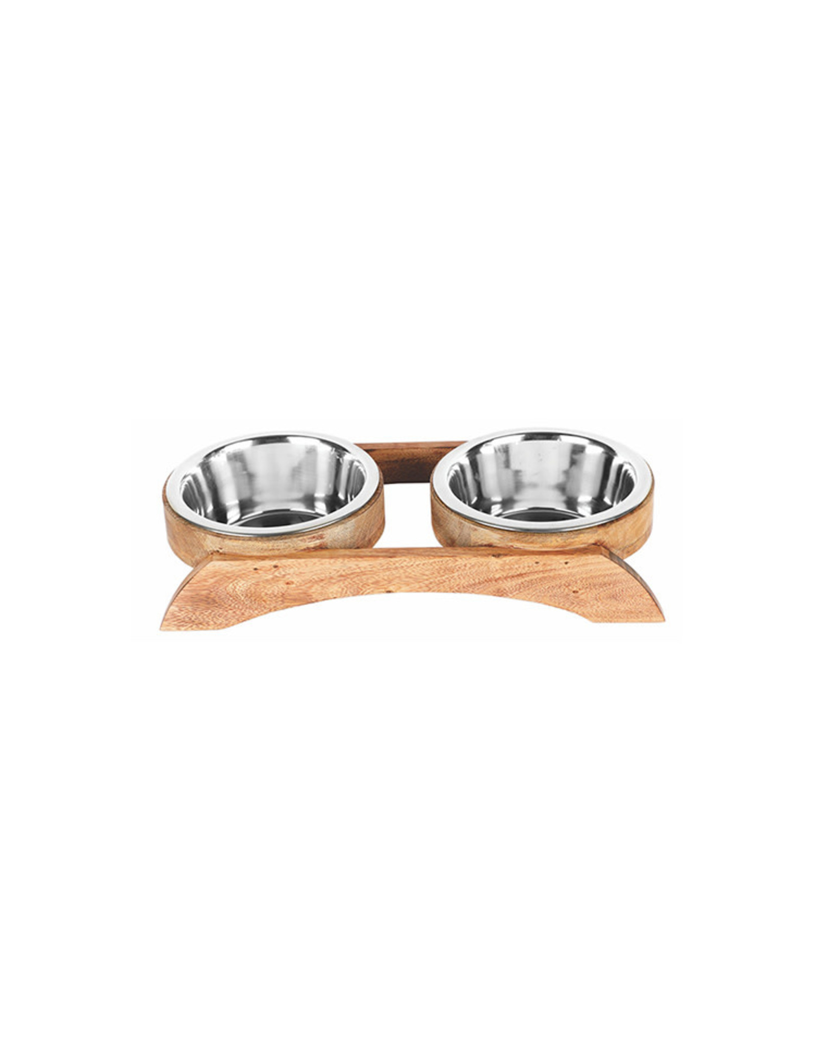 ADVANCE PET Advance Pet Wood Double Dinner with Stainless Steel Bowls 2x1qt