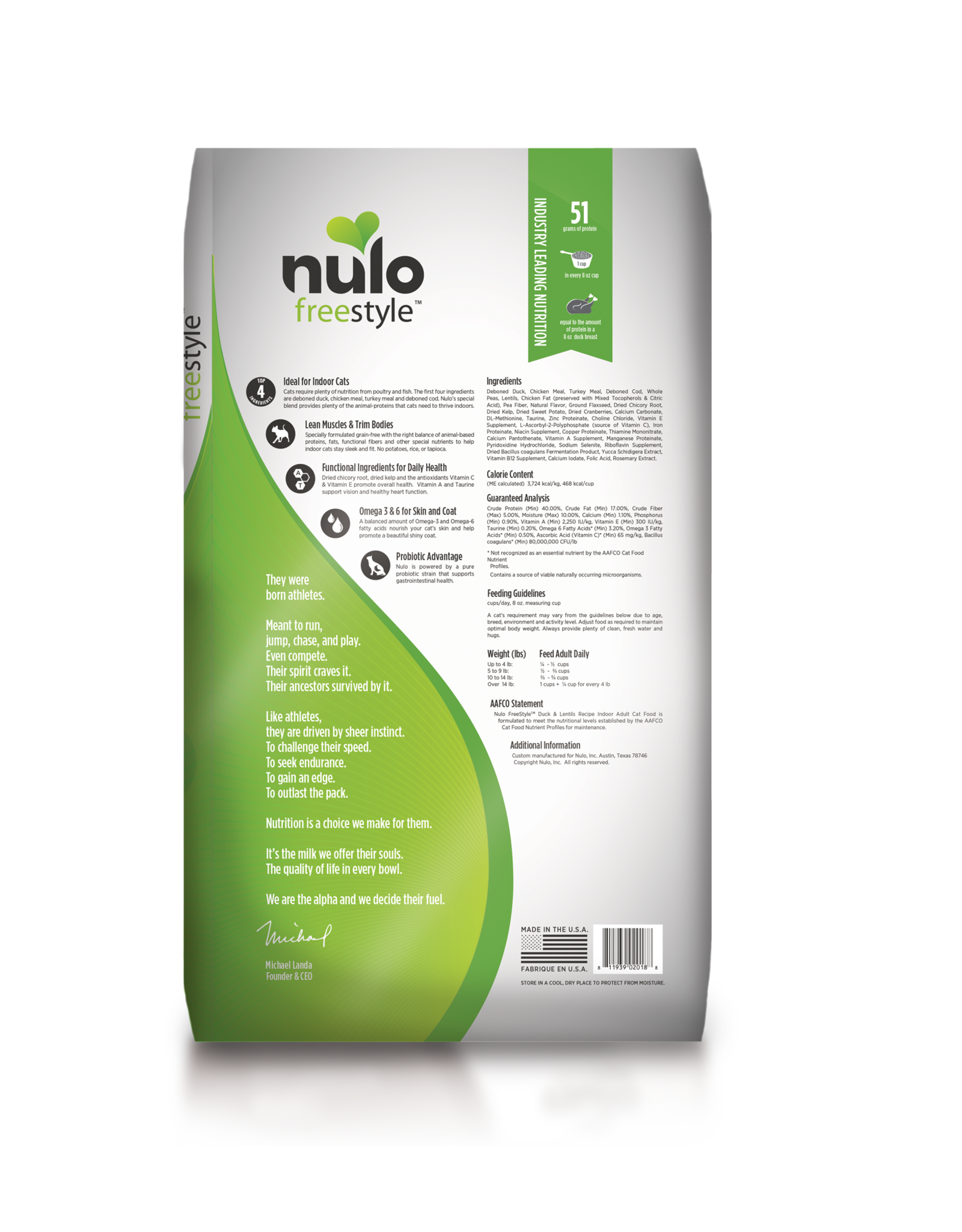 Nulo Nulo Freestyle High Meat Grain Free Kibble Duck & Lentils Recipe for Indoor Cats