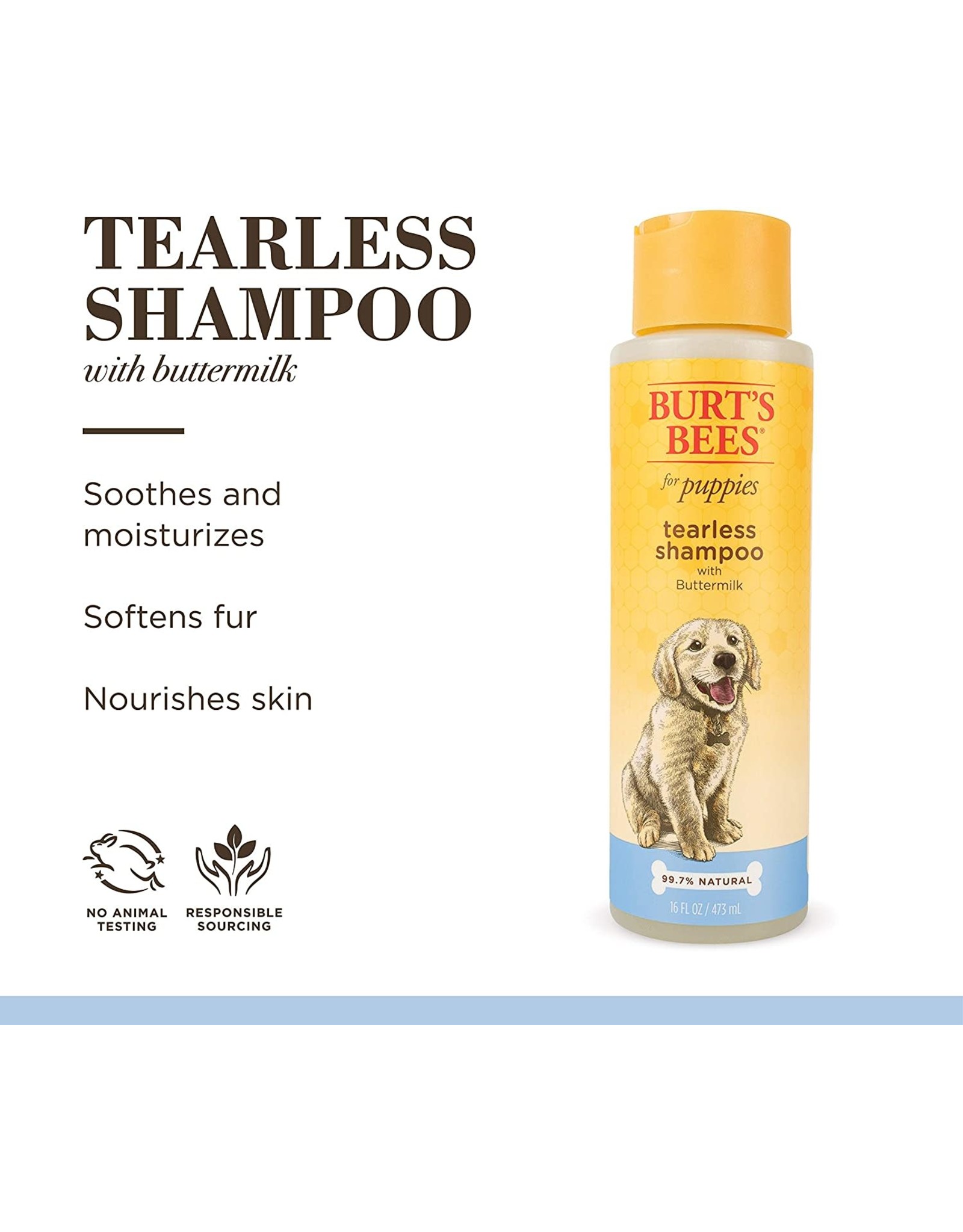 Burt's Bees for Dogs Natural Tearless Puppy Shampoo with Buttermilk | Dog and Puppy Shampoo for Gentle Fur, 16 Ounces